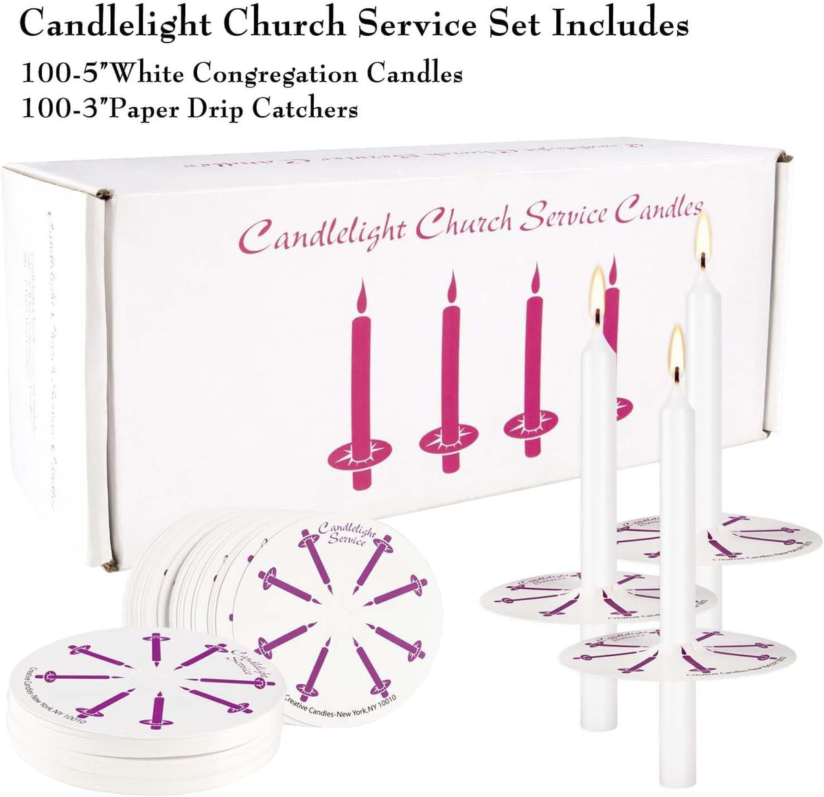 200 pcs Church Candles with Drip Protectors for Devotional Candlelight Vigil Service, Unscented