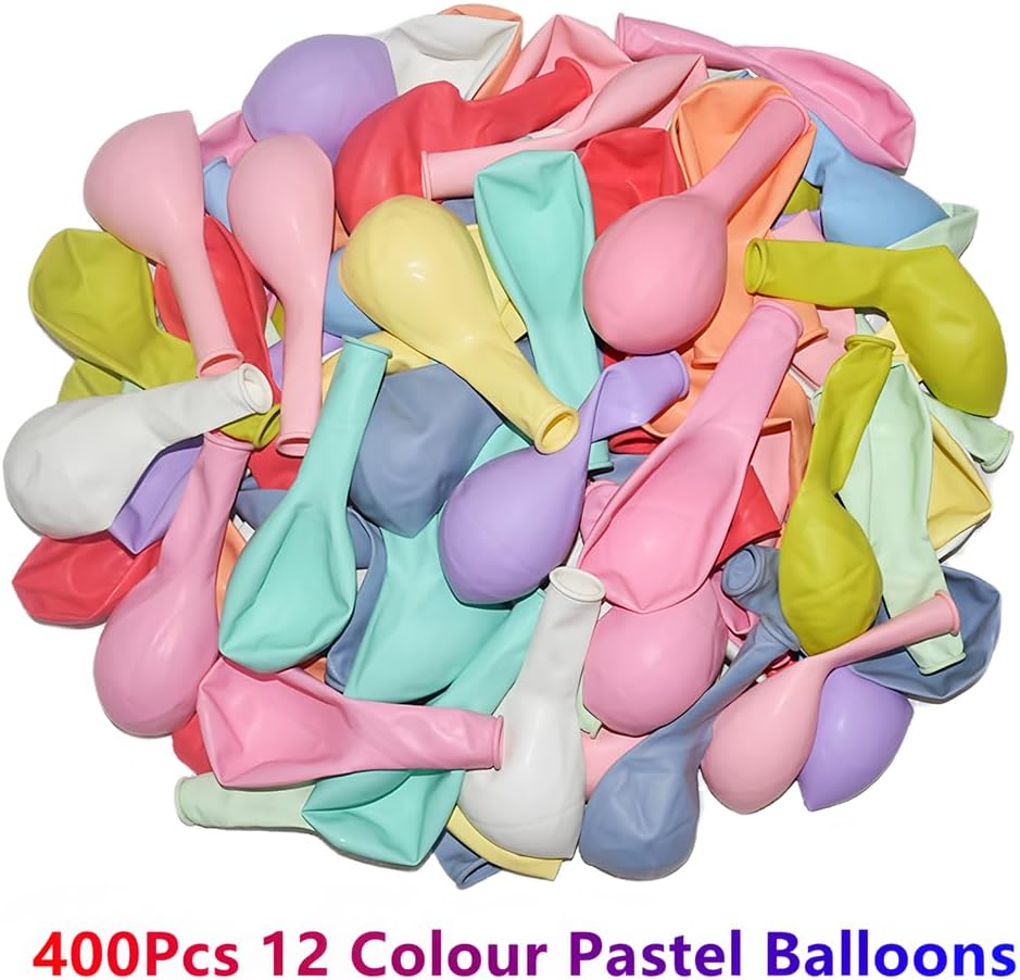 400 Pack Pastel Balloons 12 Inch Candy Colored Multicolor Rainbow Assorted Colors Macaron Latex
