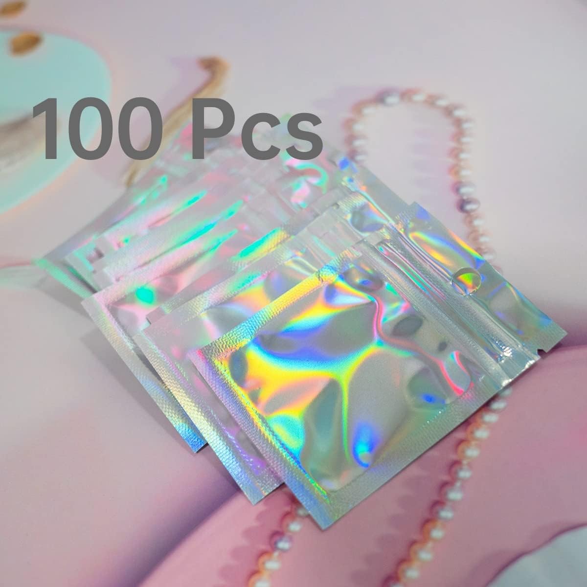 Resealable Foil Pouch Bag [100 PCS ] Great for Party Favor Food Storage (Holographic Color, 3 x 4