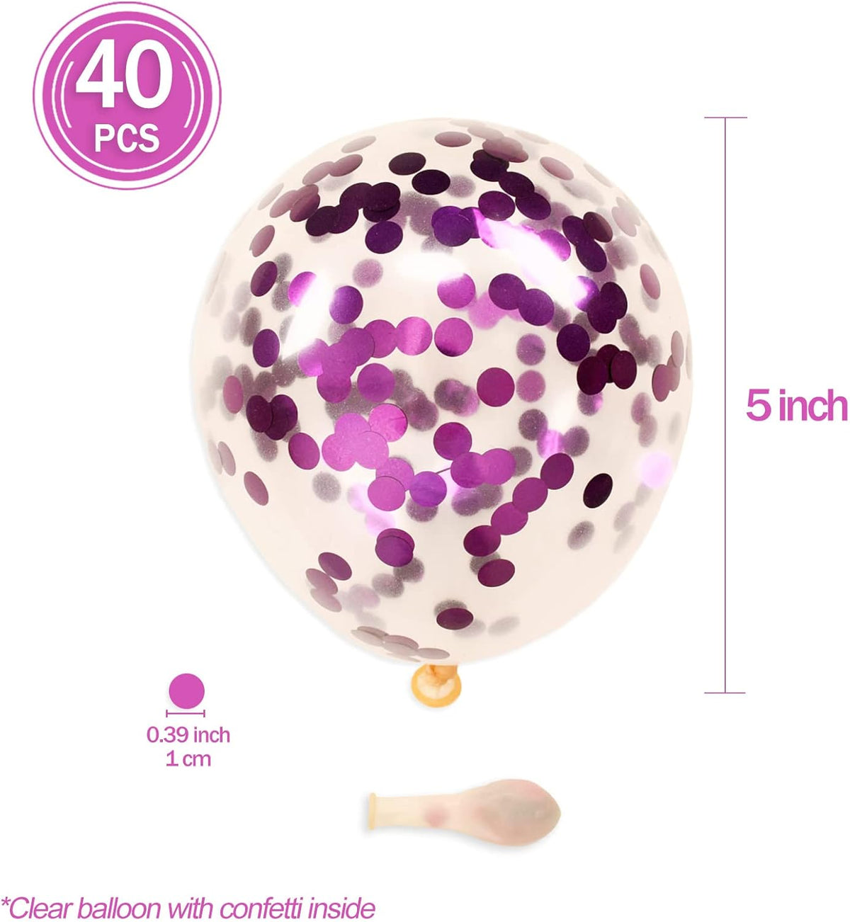 Purple Confetti Balloons, 40 Pcs 5 Inch Clear Balloons with Confetti Inside for Birthday Party