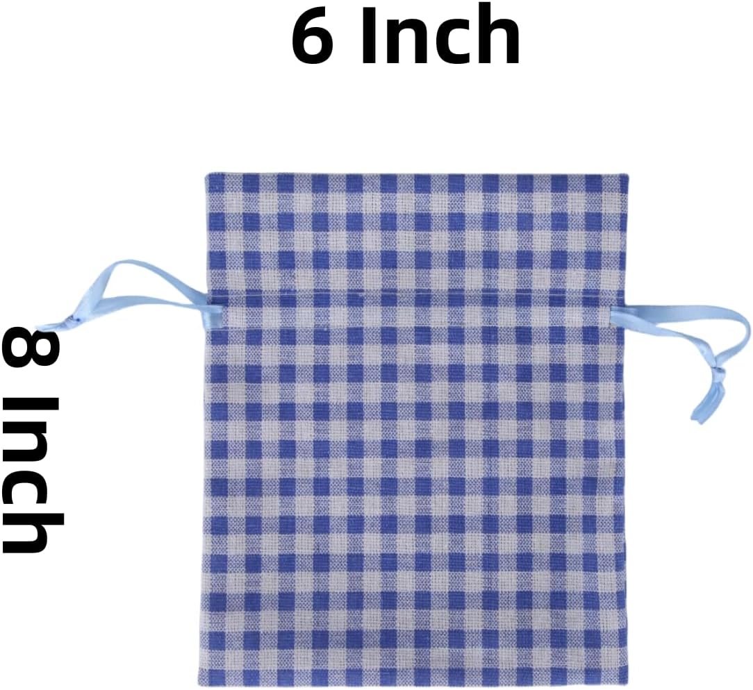 Meseey 5 Pcs Large Buffalo Plaid Burlap Bags with Drawstring - Gingham Sacks Gift Pouch Bags for