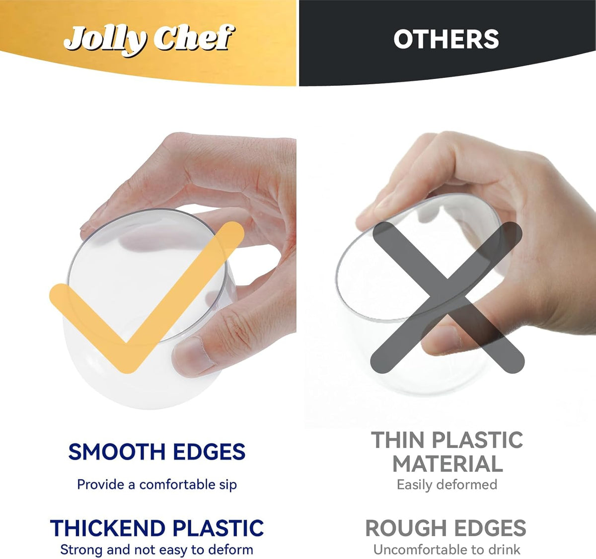 JOLLY CHEF 24 Pack 16oz Plastic Wine Glasses Stemless, Disposable Wine Cups, Premium Quality