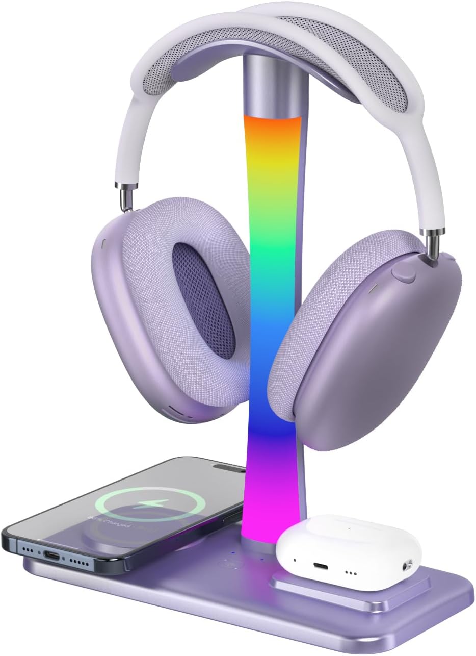 Headphone Stand with Wireless Charger,Gaming Headset Stand with RGB Light Mode,Airpod Max Stander