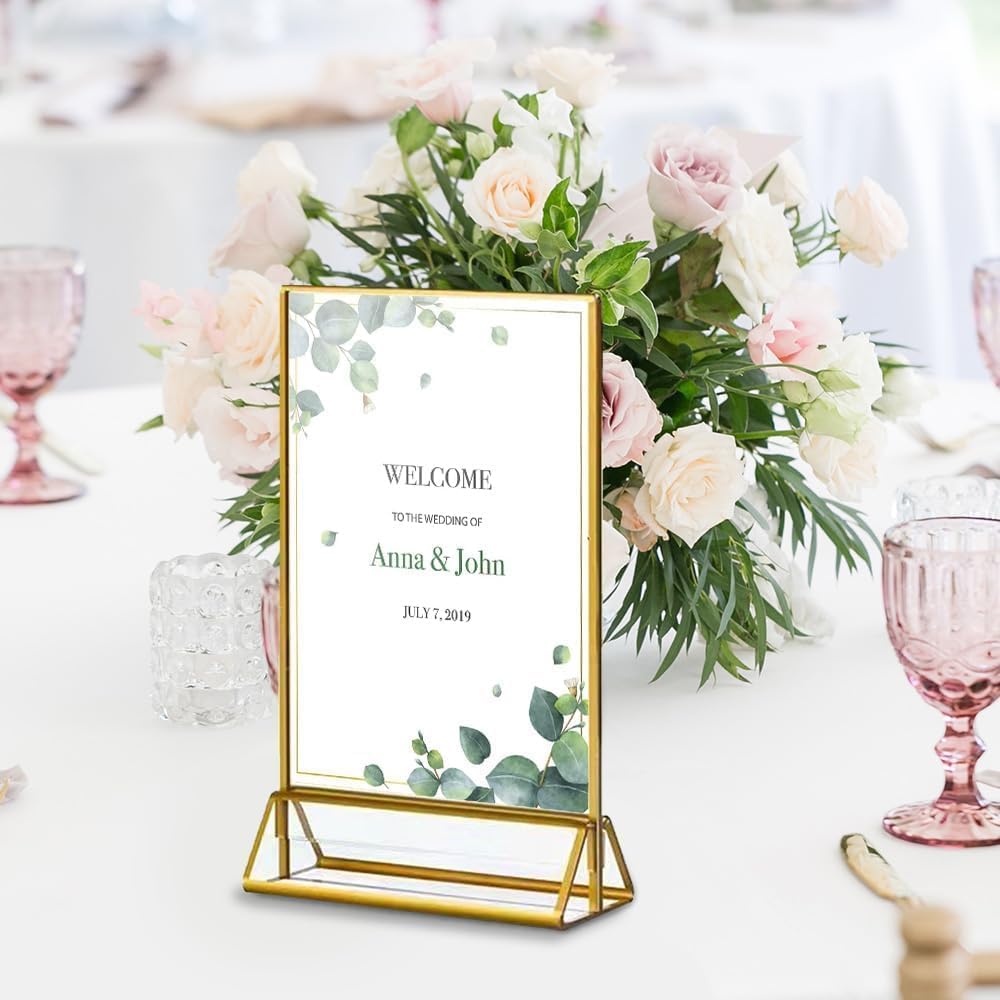 24 Pack Gold Acrylic Sign Holder, Picture Frames Wedding Double Sided Display Clear Sign Holders