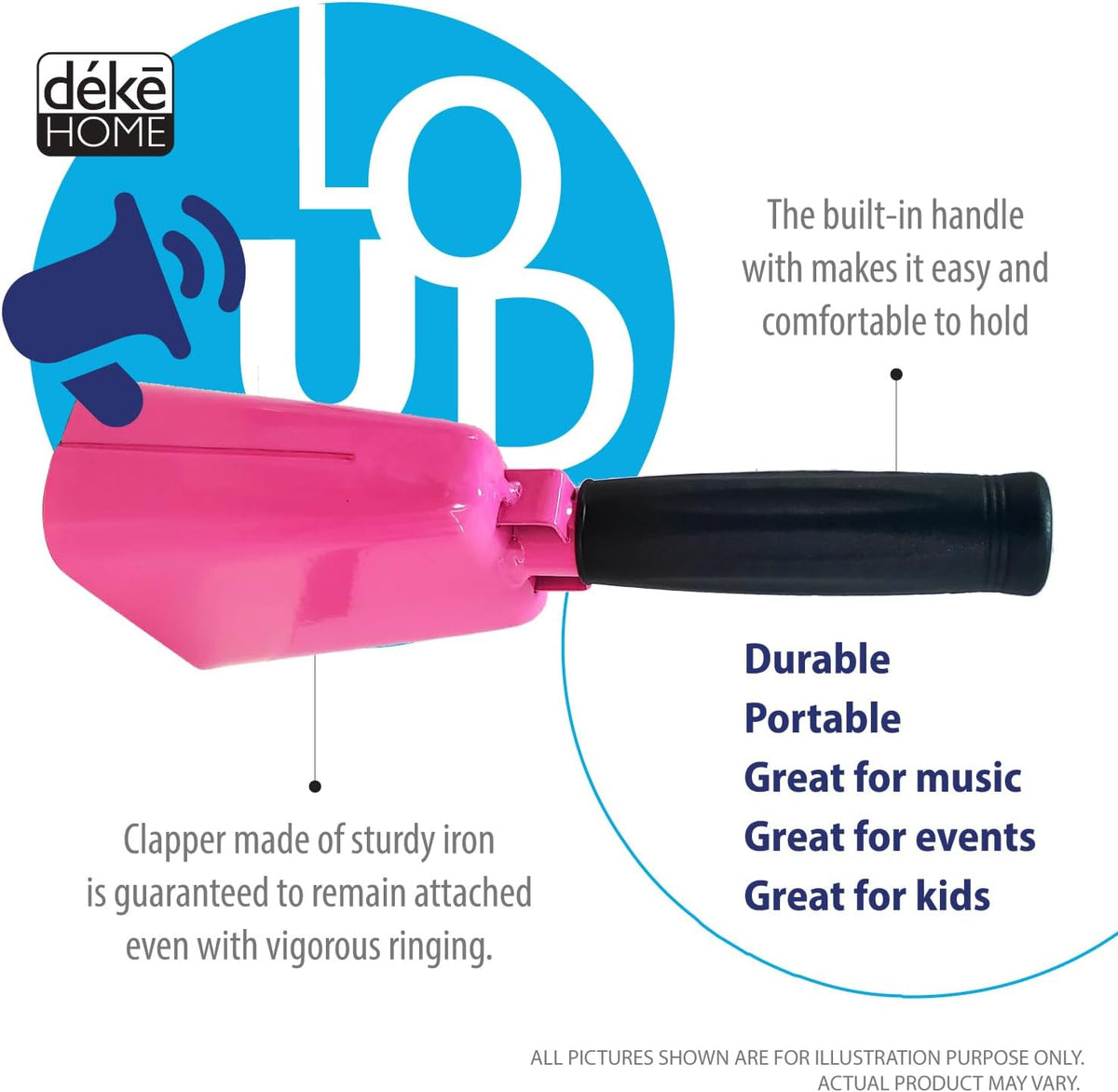 Deke Home - 2 Pack 7 Inch Steel Cowbells with Handle, Loud Noise Makers for Football, Sports