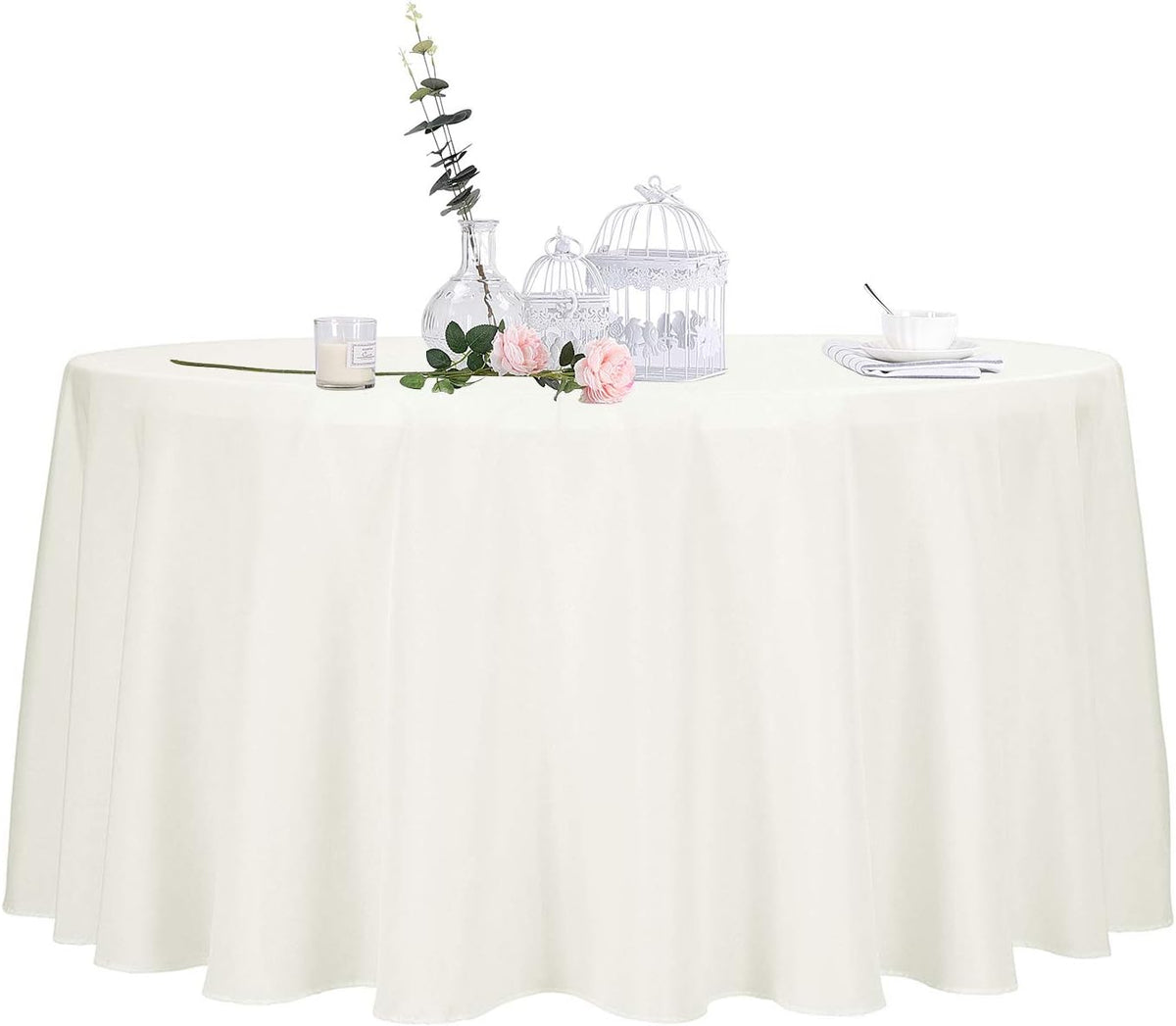 Ascoza 2pack 120 Inch Ivory Round Tablecloth in Polyester Fabric for