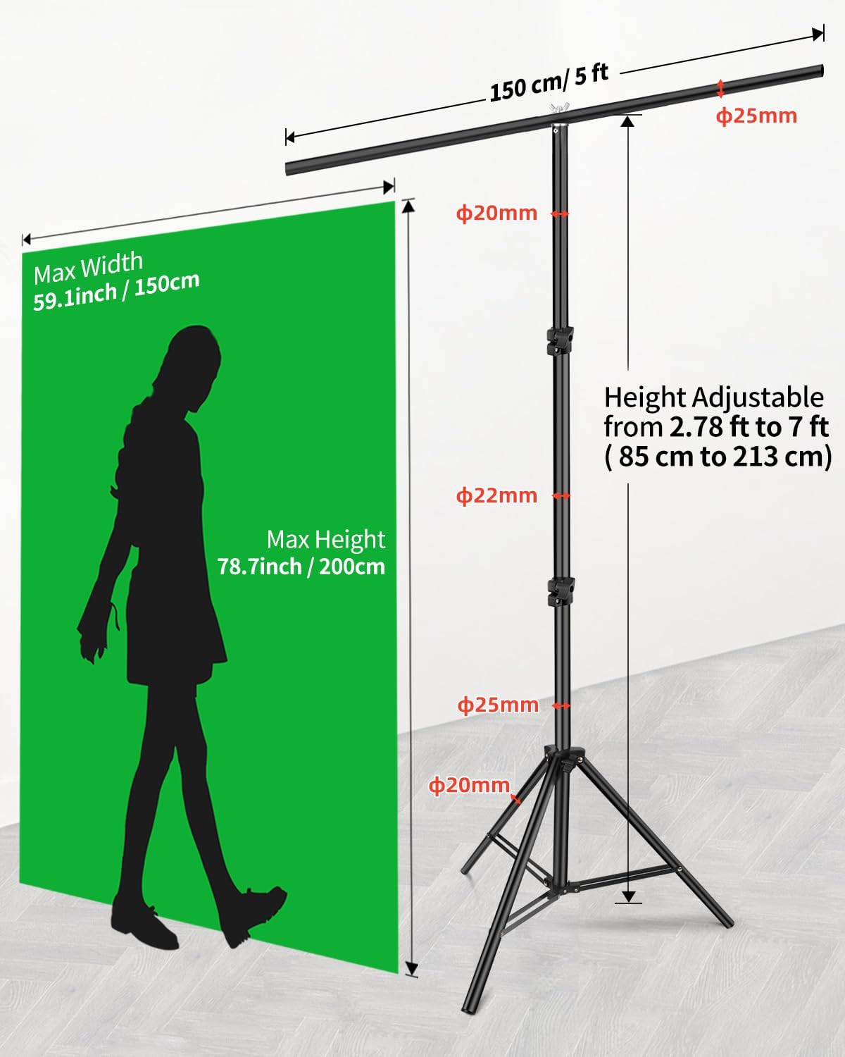 HEMMOTOP 7x5 ft Green Screen Stand Kit, 6.5x5 ft Green Screen Backdrop with Stand for Streaming