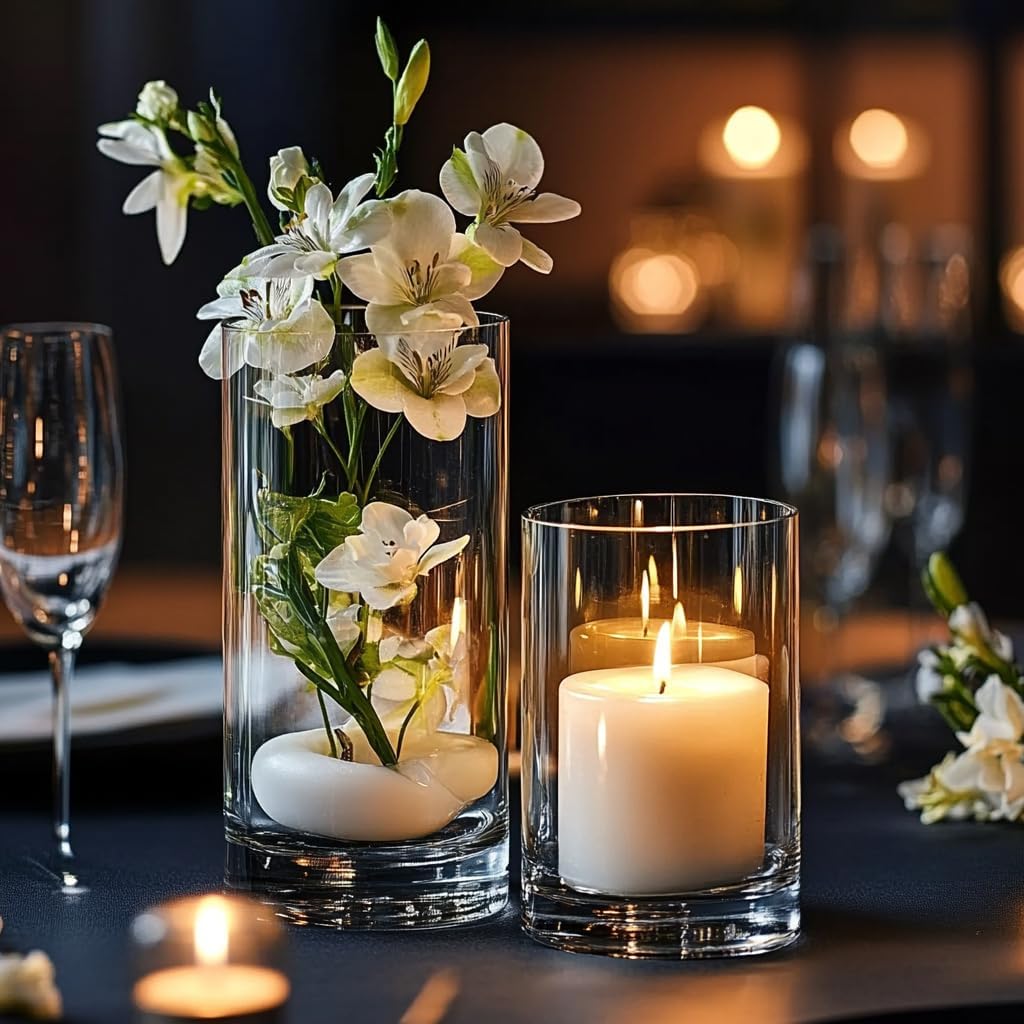 30pcs Glass Vase for Centerpieces, 4,6,7.5,8,10 inch Tall Clear Cylinder Flower Vase Bulk Floating
