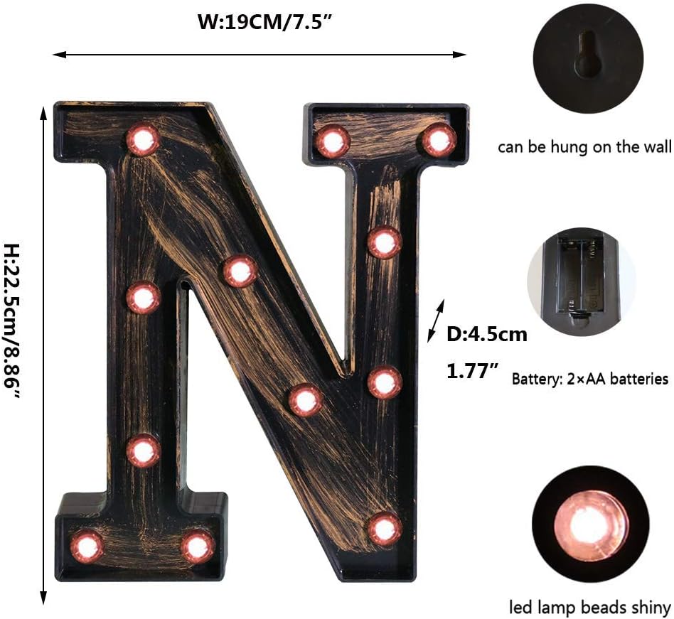 OYCBUZO Golden Black Led Marquee Letter - Industrial, Vintage Style Light Up Alphabet Letter Sign