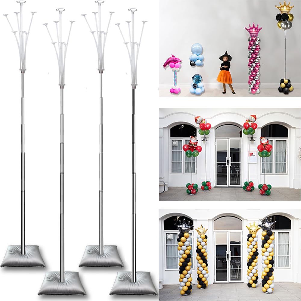 4 Set Balloon Stand Kit, 9 Feet Adjustable Balloon Arch for Floor, Ballon Column Tower with Weights