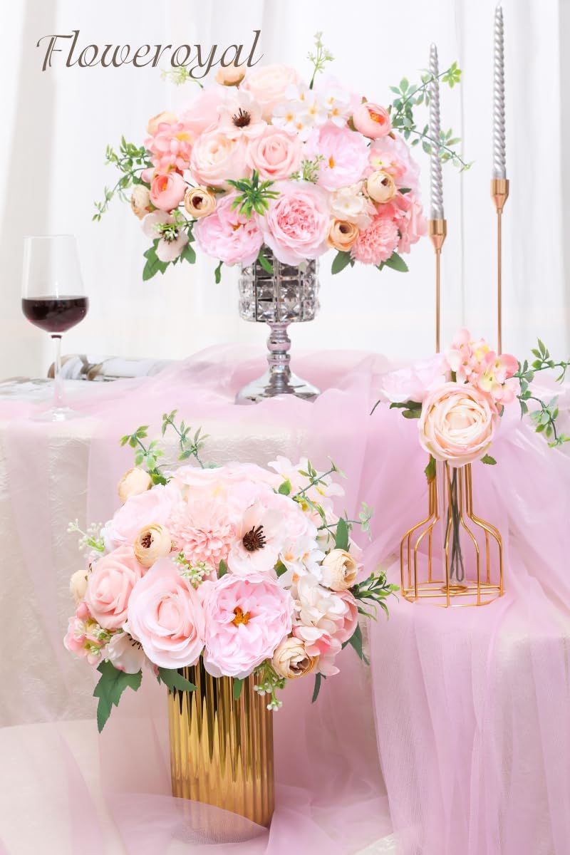 Floweroyal Artificial Flowers Combo Pink Flowers Mix Silk Flowers Roses Peonies with Stems for DIY