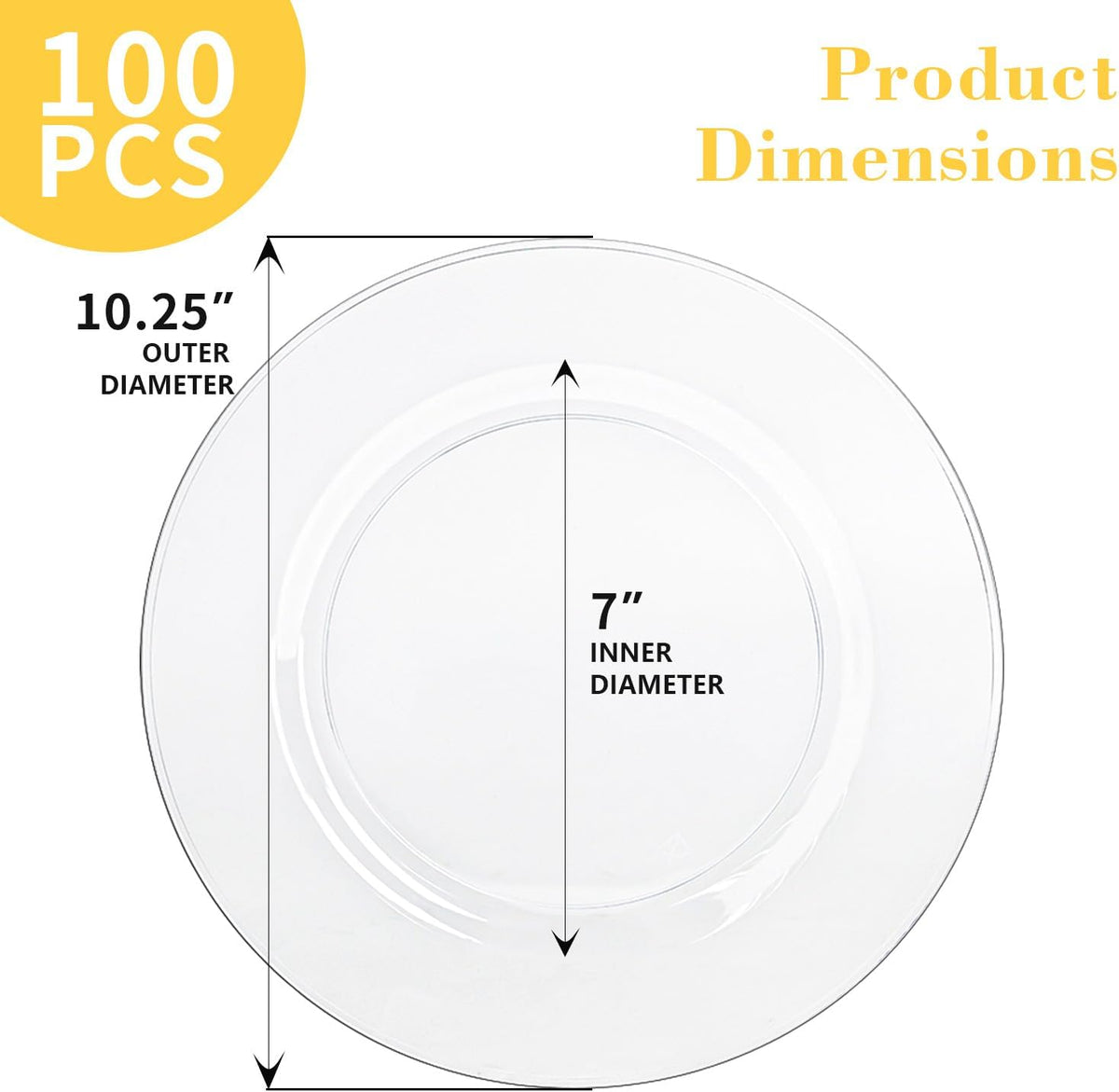 N9R 100PCS Clear Plastic Plates, 10.25 inch Clear Disposable Dinner Plate, Heavy Duty Plates for