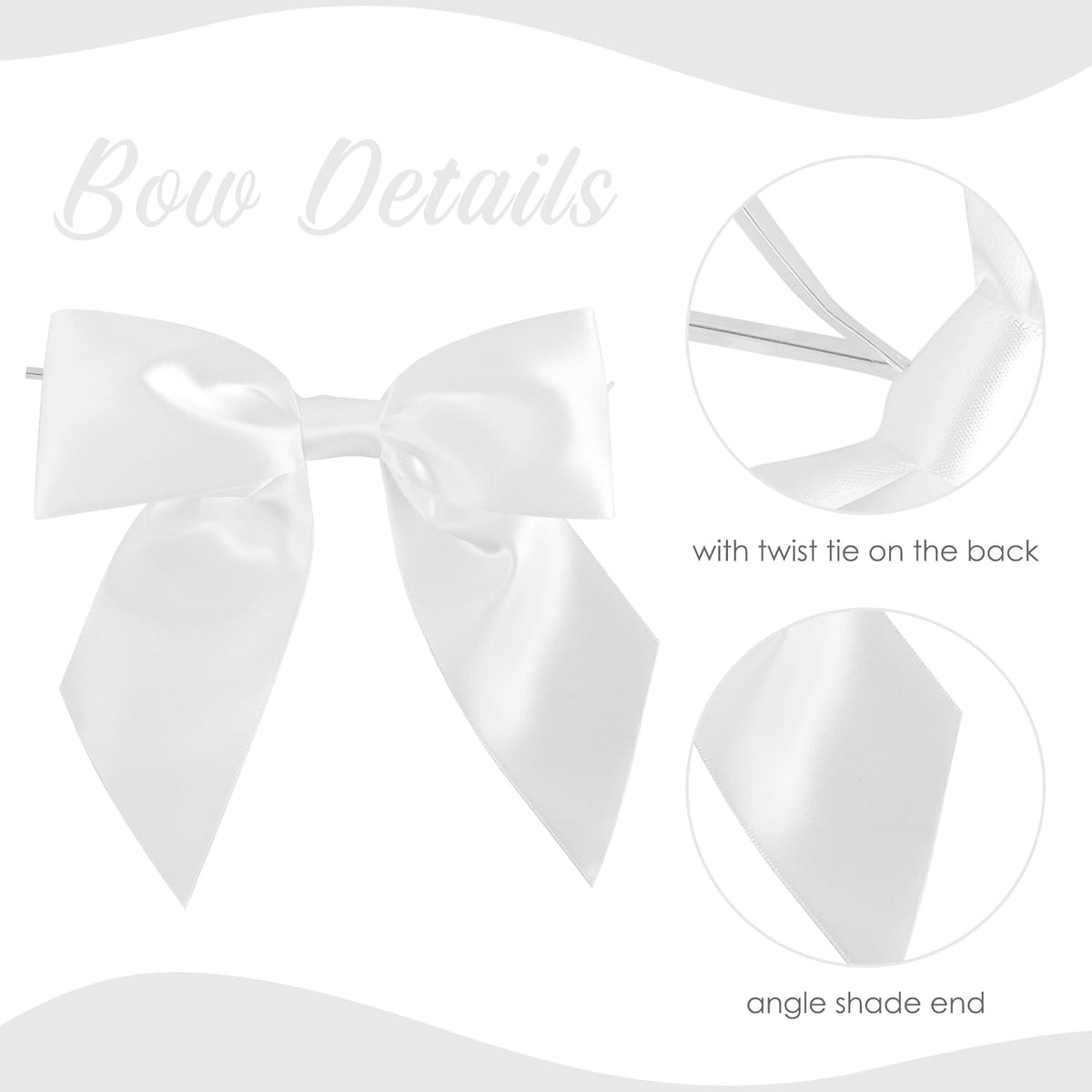 AIMUDI White Satin Bows 5.5" Bows for Gift Wrapping Satin Twist Tie Bows Premade Ribbon Bows for