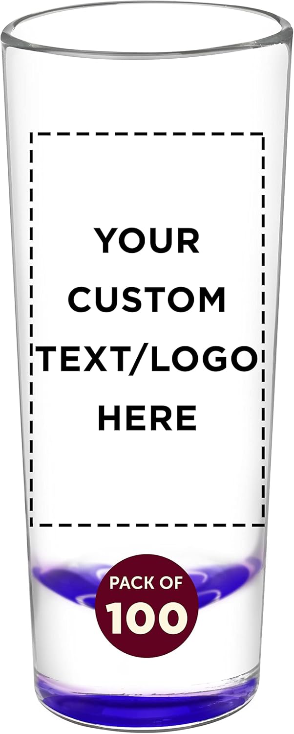 Custom Cordial Shooter Shot Glasses 2 oz. Set of 100, Personalized Bulk Pack - Great for Birthdays