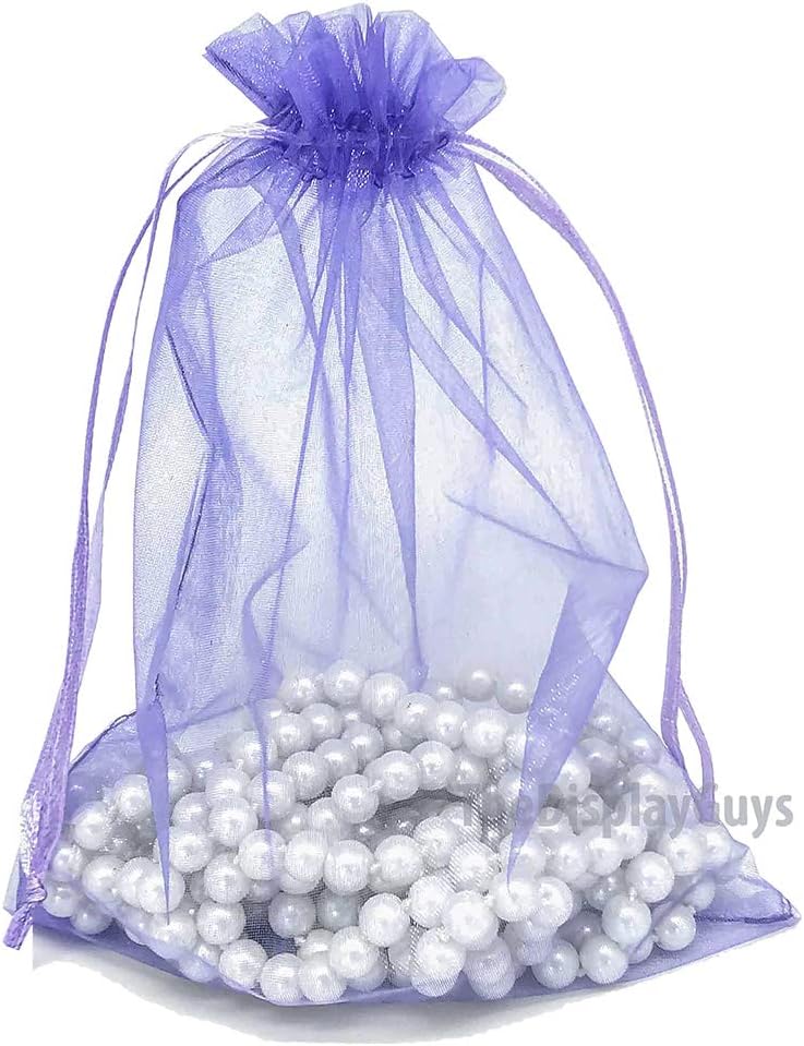 TheDisplayGuys 100-Pack 6x8 Lavender Sheer Organza Gift Bags with Drawstring, Jewelry Candy Treat