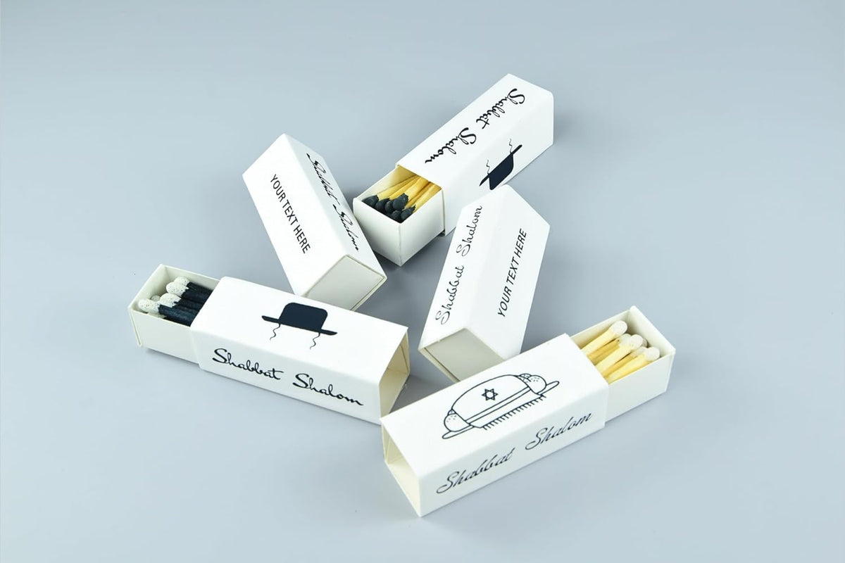 Customizable Personalized Matchboxes – Set of 10 – Shabbat Shalom Design – Colorful Matches &