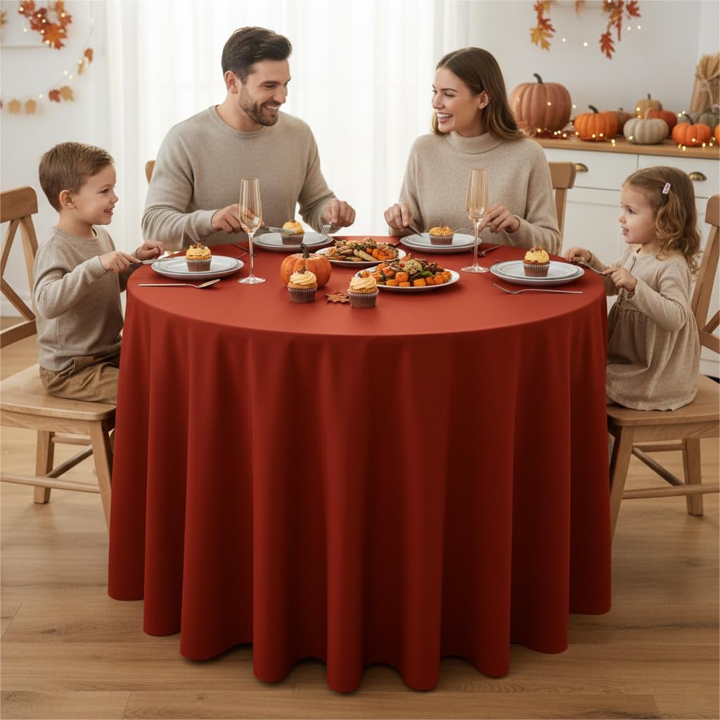 Fitable 6 Pack Rust Round Table Clothes - 90 Inches in Diameter - Stain Resistant and Washable Fall