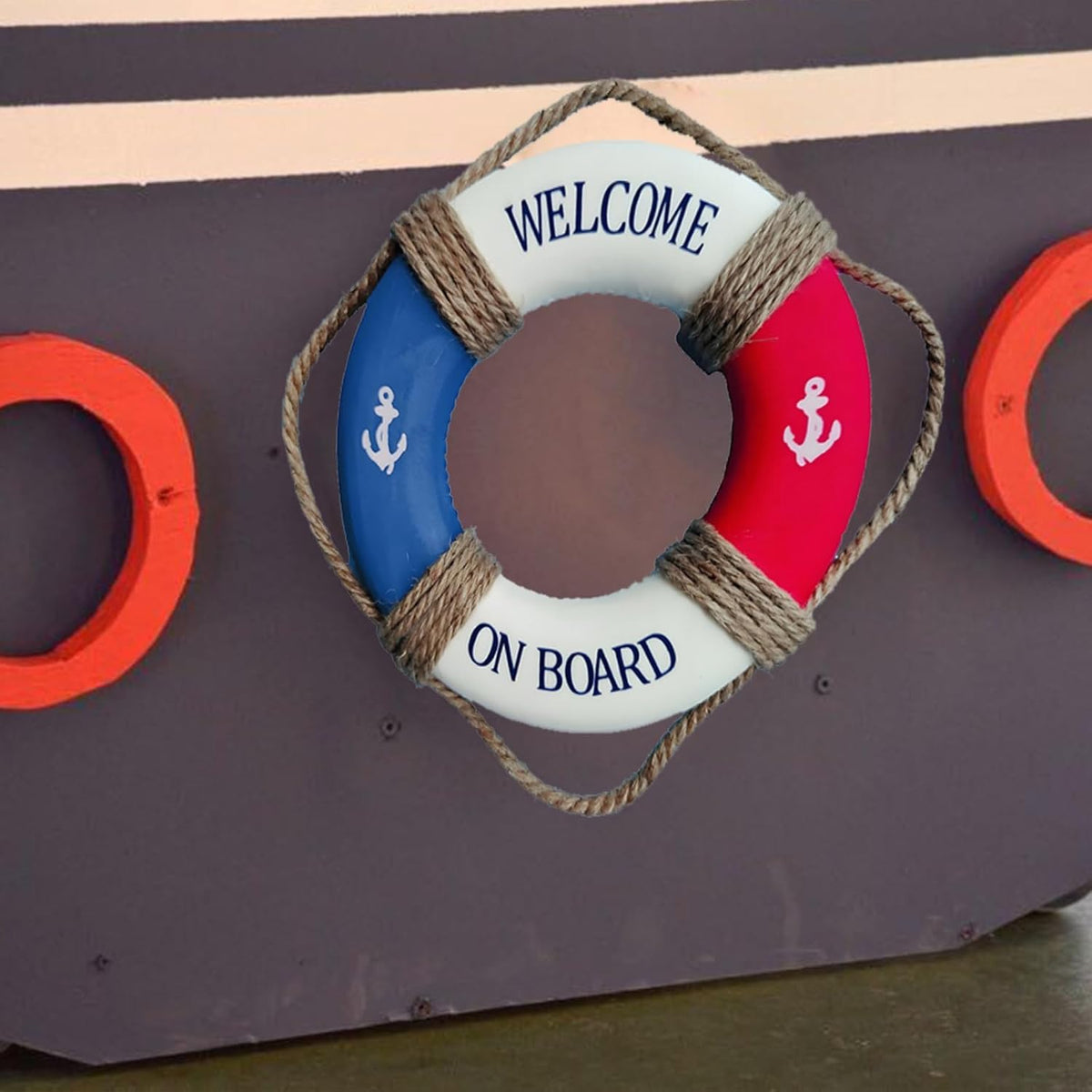 MorroMorn Lifebuoy Wall Hanging Decor - Welcome Aboard Mediterranean Style Home Decoration Hemp
