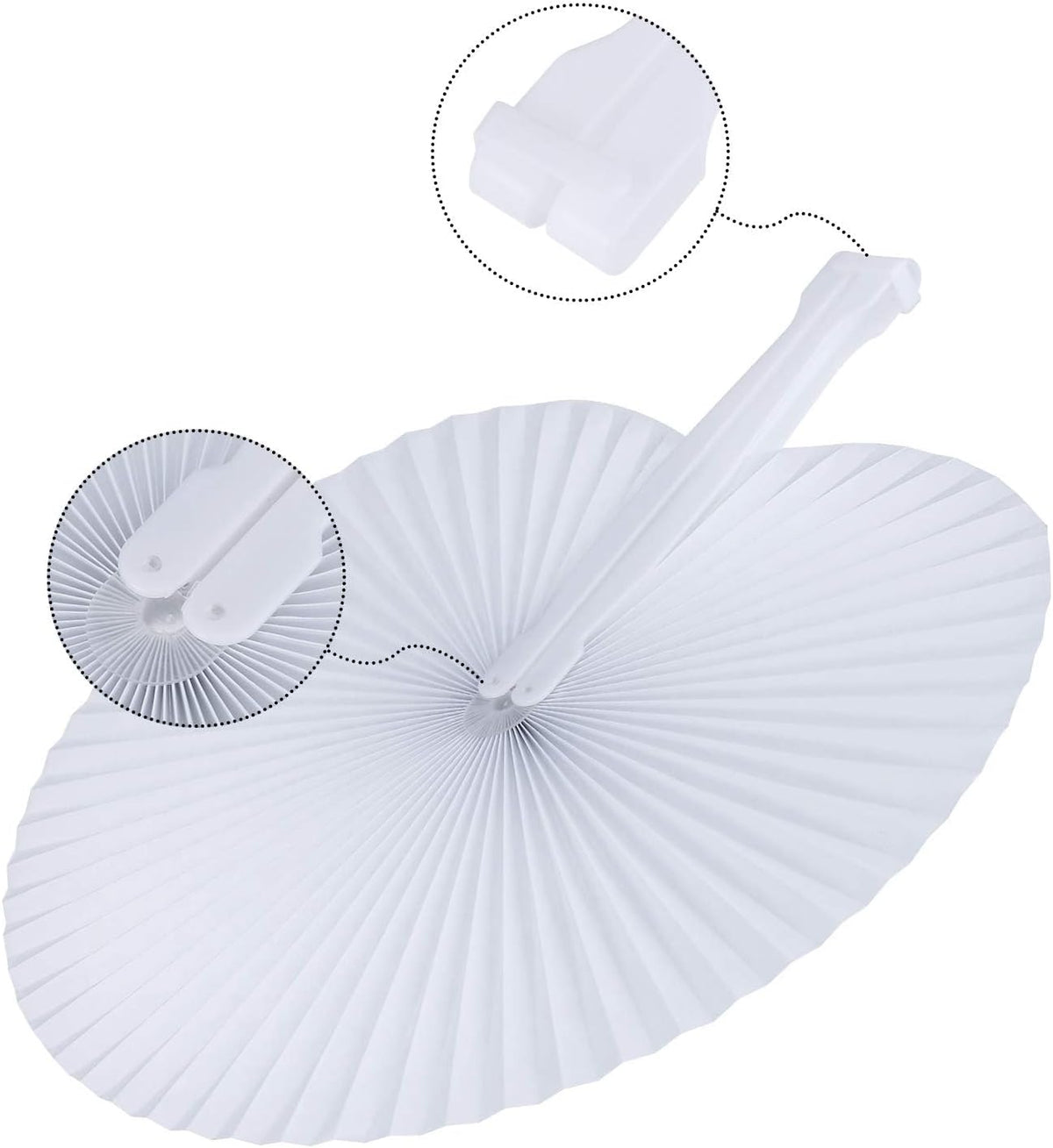Pangda 24 Pack Folding Fans Round Paper Fans Assortment with Plastic Handle for Wedding Favor Party