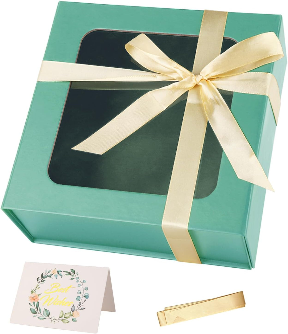 Light Green Gift Box with Window,7.5"x7.5"x3.1" Bridesmaid Boxe for Gifts Giving,Birthday Gift
