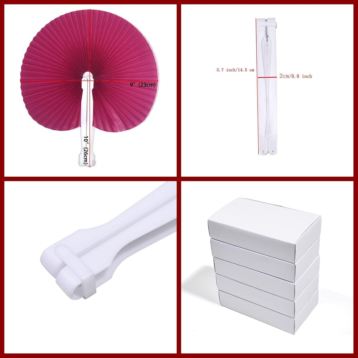 12 Packs Decorative Paper Folding Hand Fans Handheld,Hot Pink Round Foldable Wedding Fans Chinese