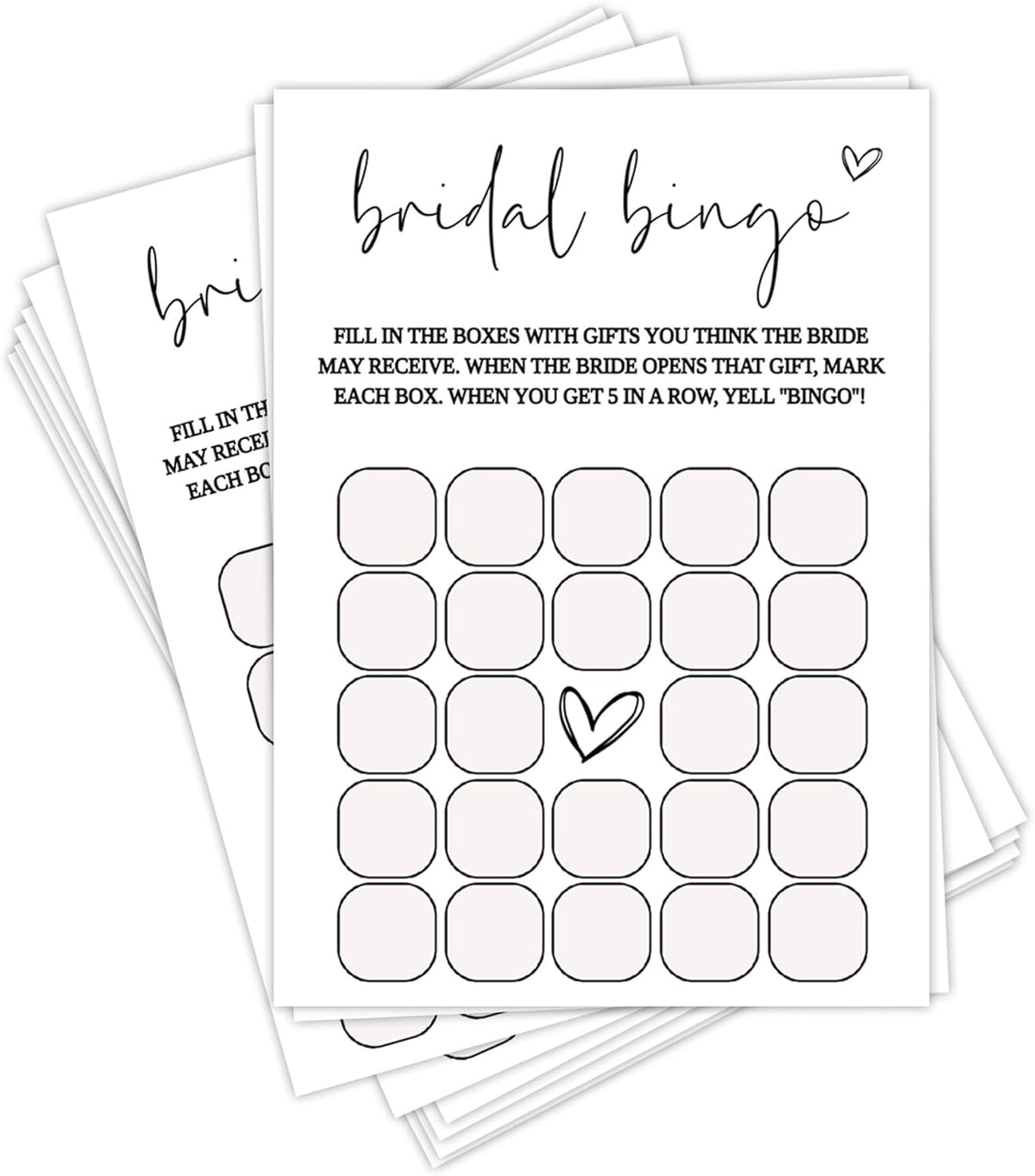 Bridal Shower Games, Bridal Bingo, 25Pcs Minimalist White Double-Sided Game Cards, Wedding Shower