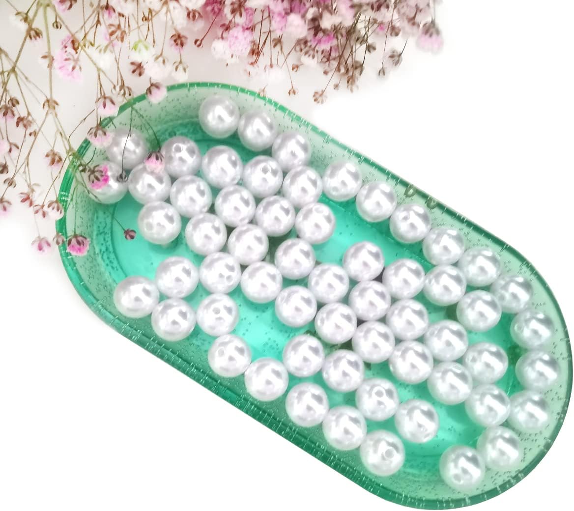 100Pcs 16mm White Pearl Beads for Cratfs,Big Size Loose Pearl Beads with Hole Faux Pearls Round