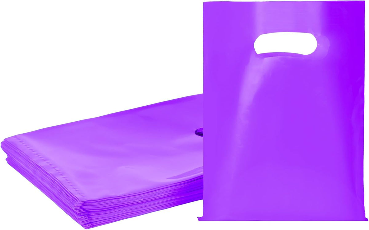 Purple 100 PCS Small Gift Bags, 6"x8" Goodie Party Favor Bags with Handle, Treat Retail Pouches for