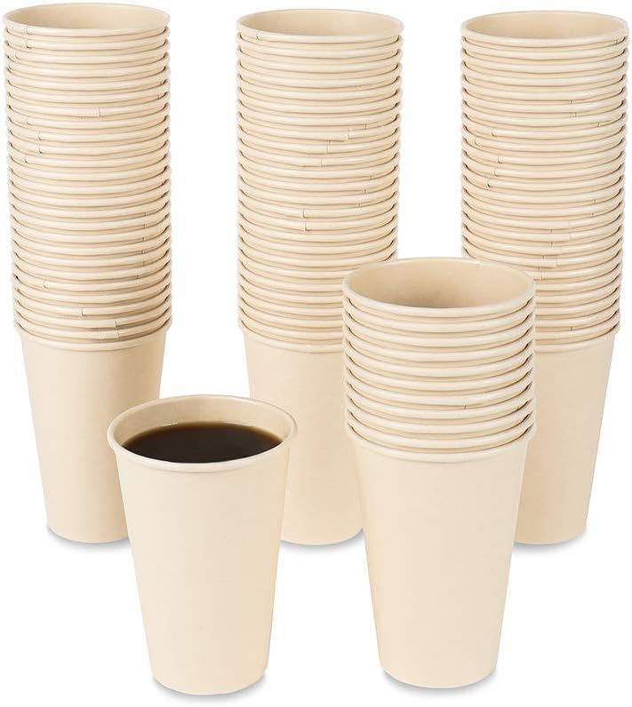 100 Count 12 oz Plant Fiber Disposable Light Brown Paper Coffee Cups, Perfect for Hot Drink, Hot