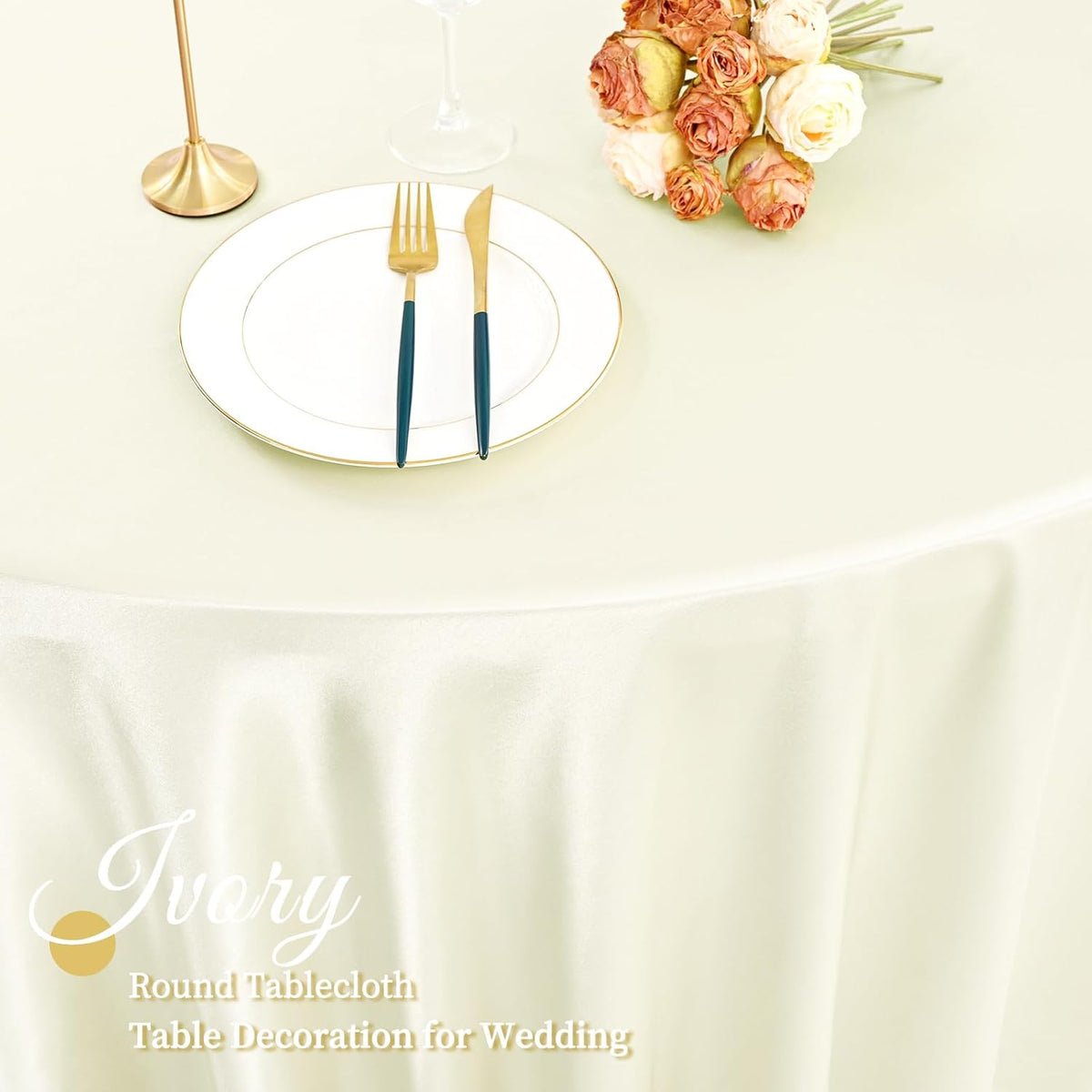 fani 12 Pack 120 Inch Ivory Satin Tablecloth - Premium Bright Silky Round Tablecloth Overlay Smooth