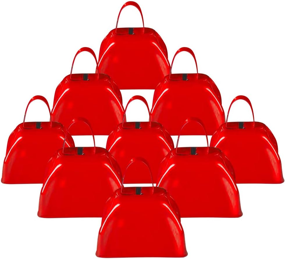 ArtCreativity 3 Inch Red Metal Cowbell Noisemakers - Pack of 12 - Loud Metal Cowbell Noise Makers