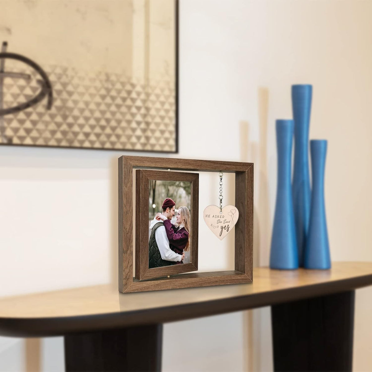 He Asked She Said Yes Engagement Gift Picture Frame, Wood Engagement Gifts for Couples Newly