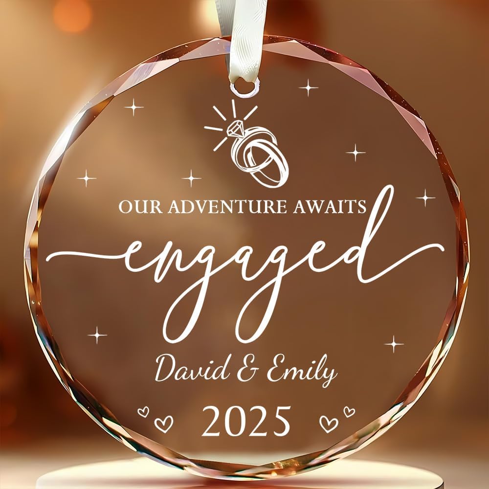 Personalized Engagement Gifts For Couples - Newly Engaged Couples Christmas Ornaments - Happy