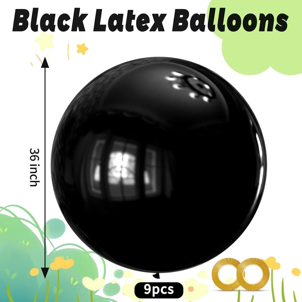 KAWKALSH Black Balloons 9pcs 36 Inch Extra Large Big Jumbo Giant Matte Black Latex Helium Balloons