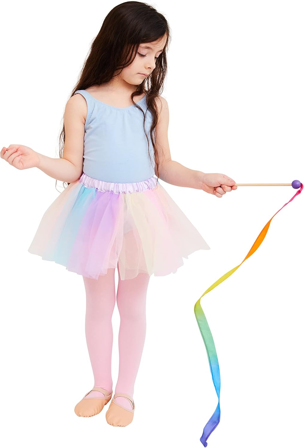 Sarah's Silks Mini Rainbow Streamer - Long Ribbon Wand for Kids, Pretend Play, Dance, Baton Stick