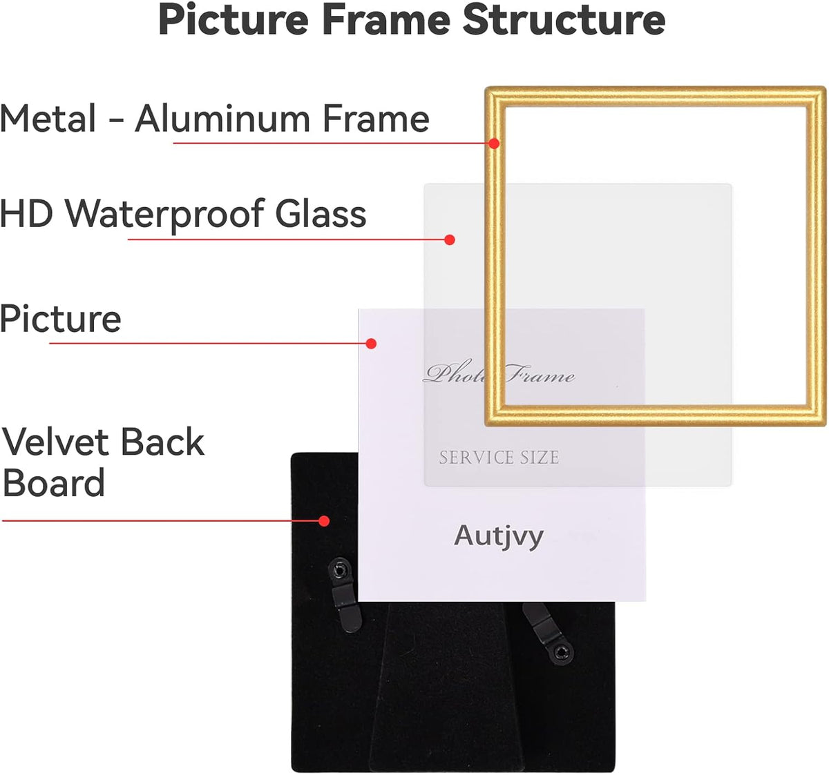 4x4 Picture Frame Matte Gold Modern Simple Thin Aluminum Metal Photo Frame with HD Real Glass