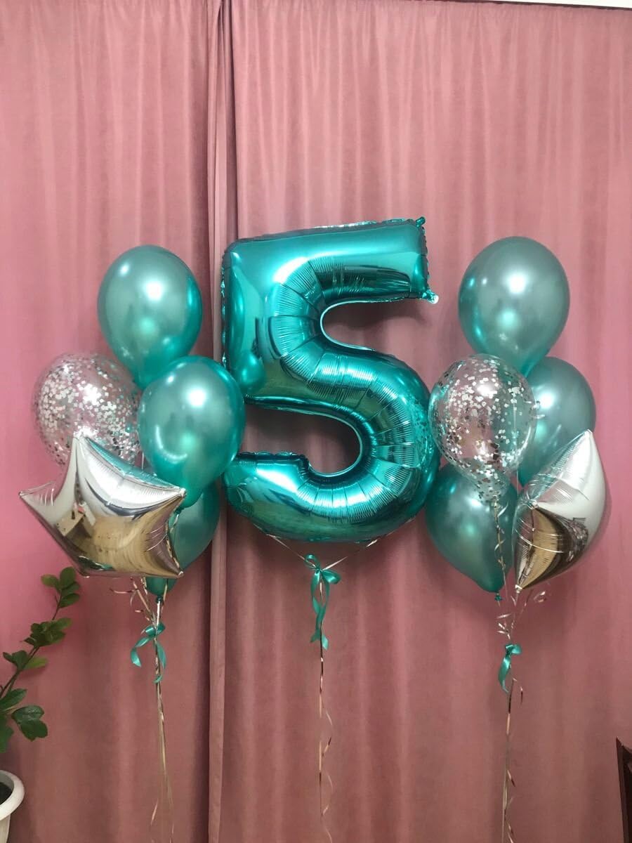 Large Teal Blue 40 Inch Birthday Number 5 Balloon, Teal Blue Five 5th 15 25 35 50 55 Birthday