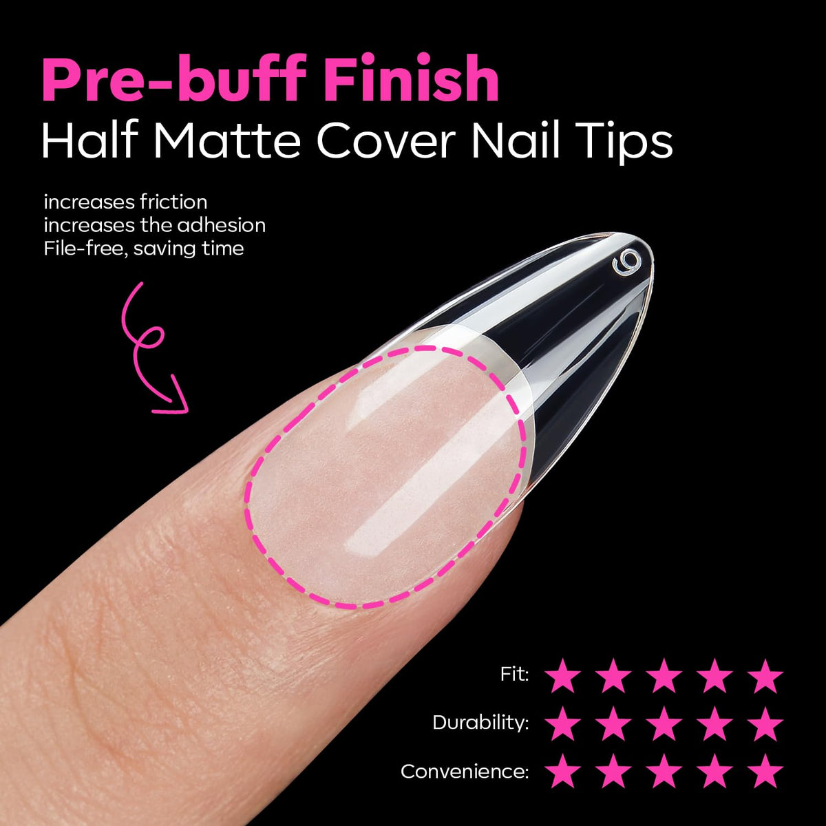 Modelones Pointed Almond Fake Nail Tips - 510Pcs Medium Gel Tips Pre-shaped Half Matte Full Cover