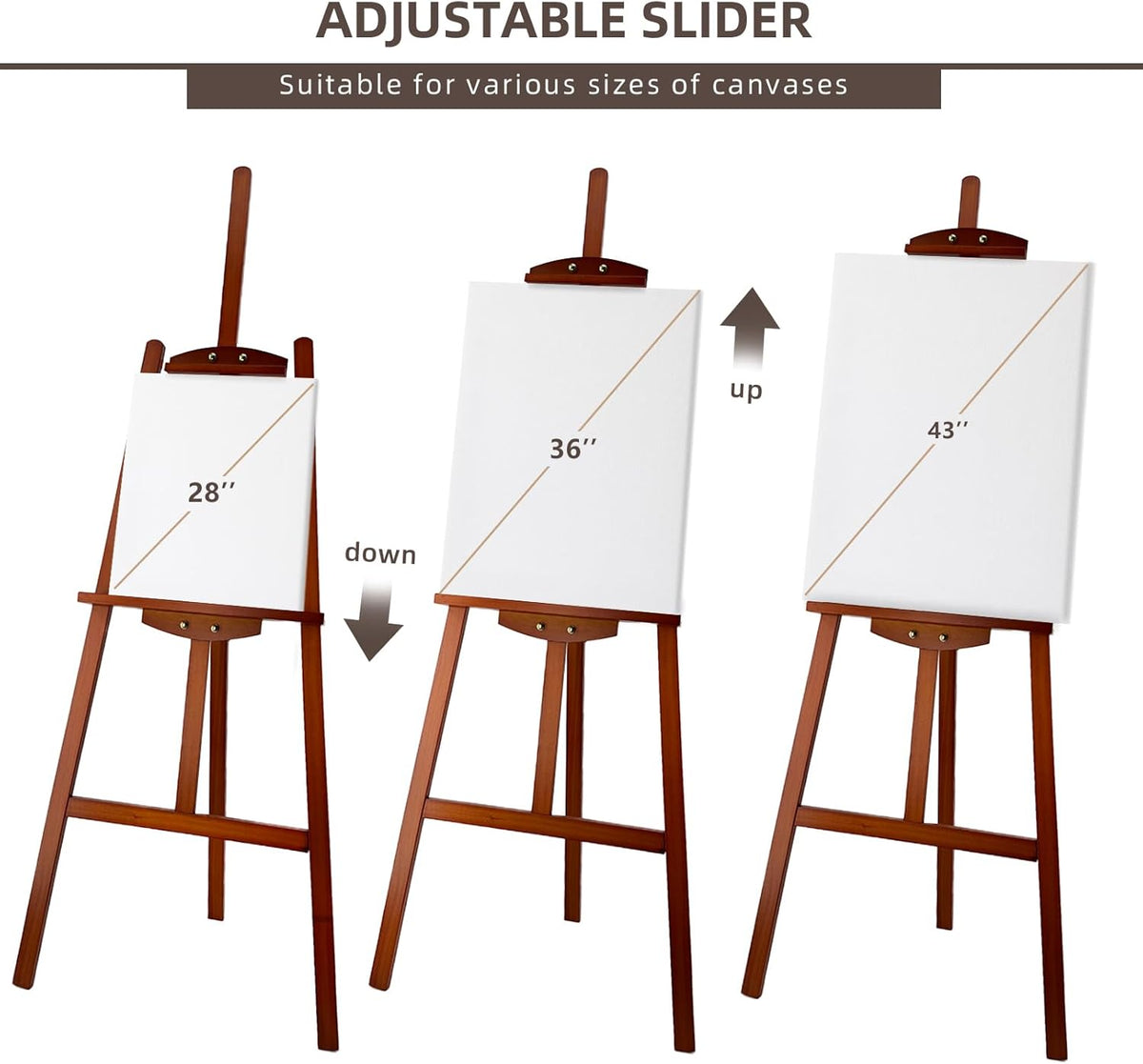 Adjustable Wooden Painting Easel, Pine Art Easel Stand Hold up to 43'', Painting Canvas for Wedding