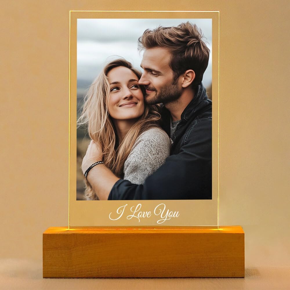 Custom Picture Frames with Photo, Personalized Photo Frame with Night Light, Customized Picture