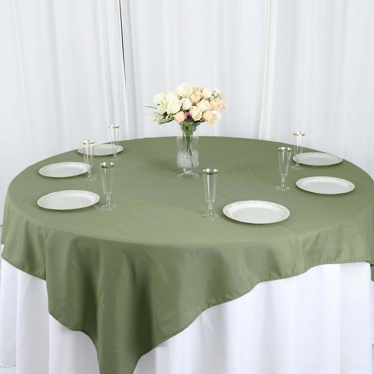 Efavormart 70" Square Linens Eucalyptus Sage Green Wholesale Linens Polyester Square Linen