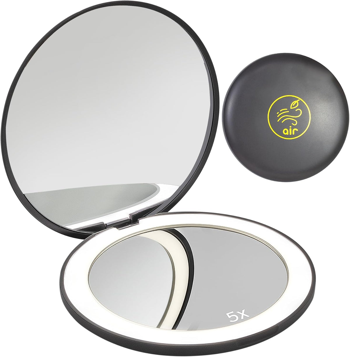 LanJo Lighted Compact Mirror with 1X/5X Magnification, Stepless Dimming & 3 Adjustable Light
