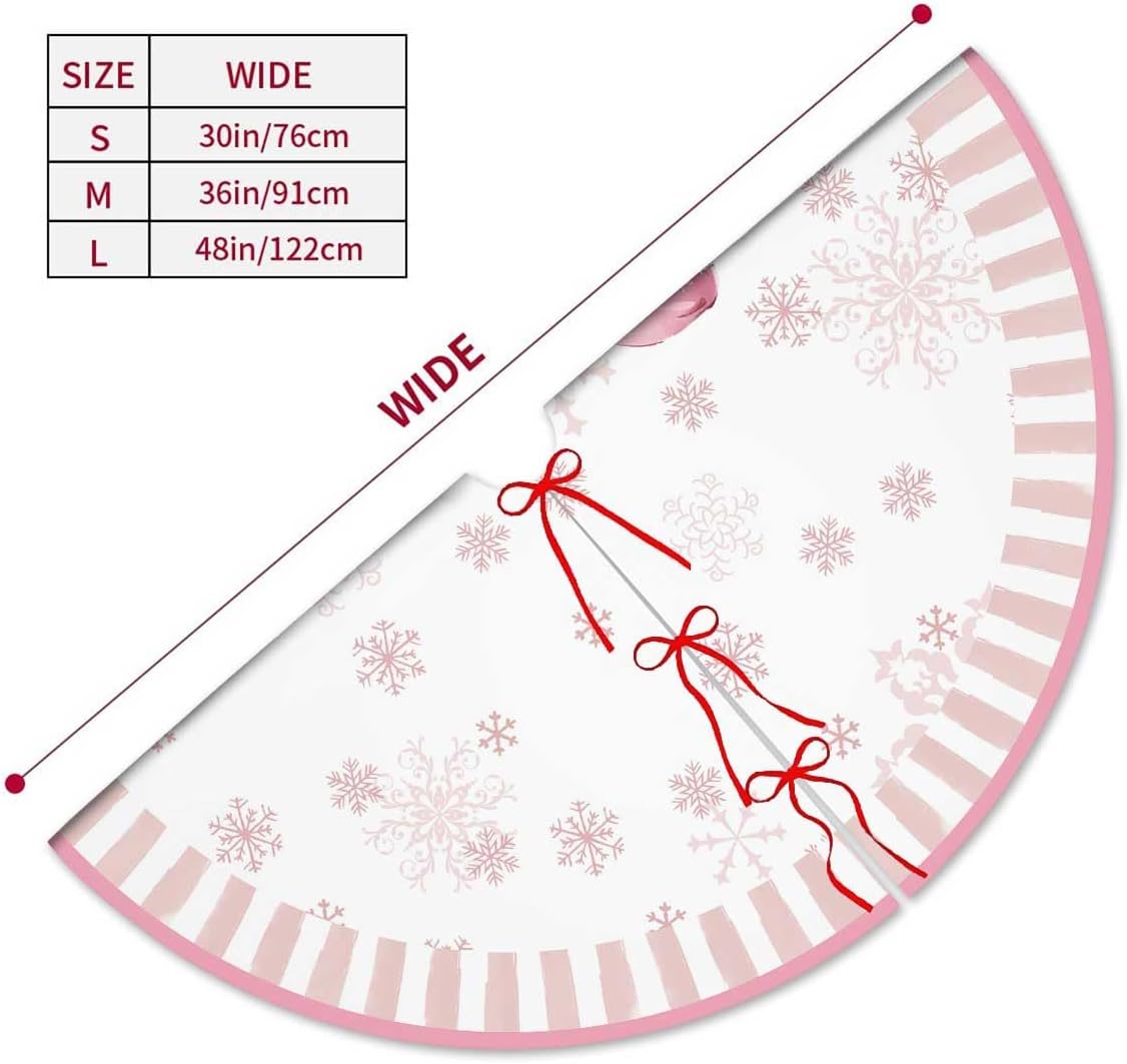 Let It Snow Snowman Christmas Tree Skirt 36 Inches, Pink Snowflake Tree Skirt, Winter Xmas Tree Mat