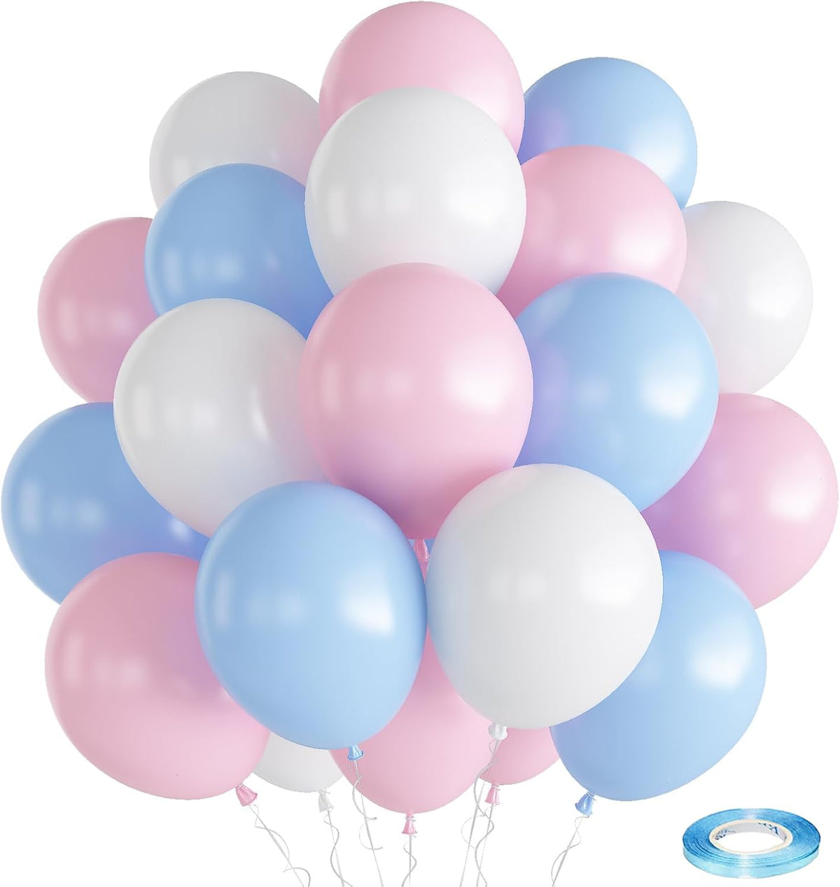 Pink Blue White balloons, 30 Pieces Pastel Pink White Blue Latex Balloons, 12 Inch Baby Pink Blue