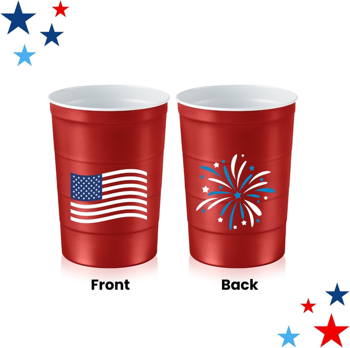 16 oz. Party Cups Flag Design for Cold Drinks, Sturdy and Durable, Disposable, Recyclable, Made in