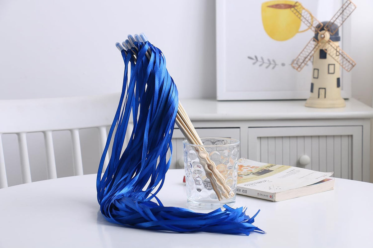100PCS Ribbon Stick Wands Wedding Streamers with Silk Fairy Stick Wand for Wedding Party Baby