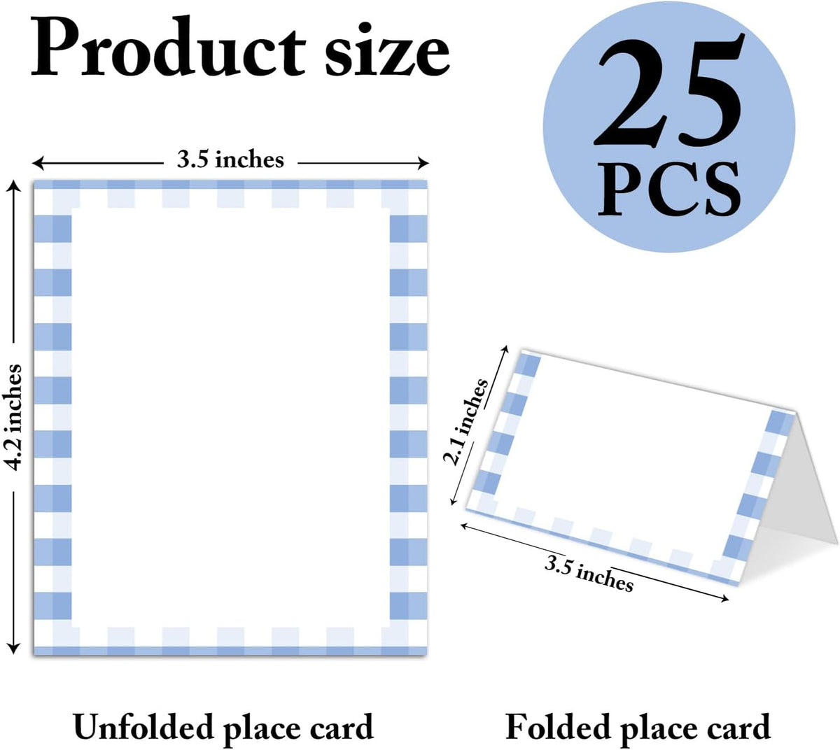 25 Pack Blue Border Place Cards, Editable Name Cards for Table Setting, Tent Cards Food Label for