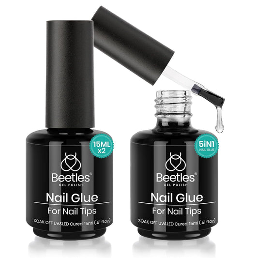 beetles Gel Polish 2 Pcs 15ml Nail Glue Kit for Acrylic Nails, 5 in 1 Super Strong Brush in Nail