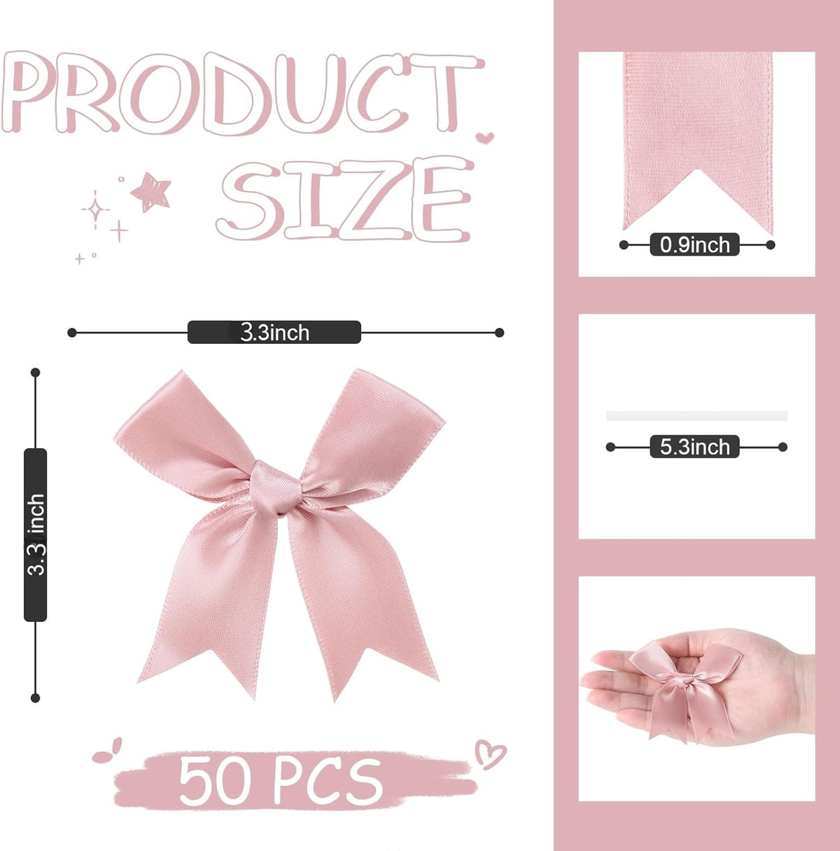Feluwi Rose gold Gift Wrap Bows (50 Pcs) - 3.3 Inch Elegant Plastic-Free Bows for Christmas Gifts