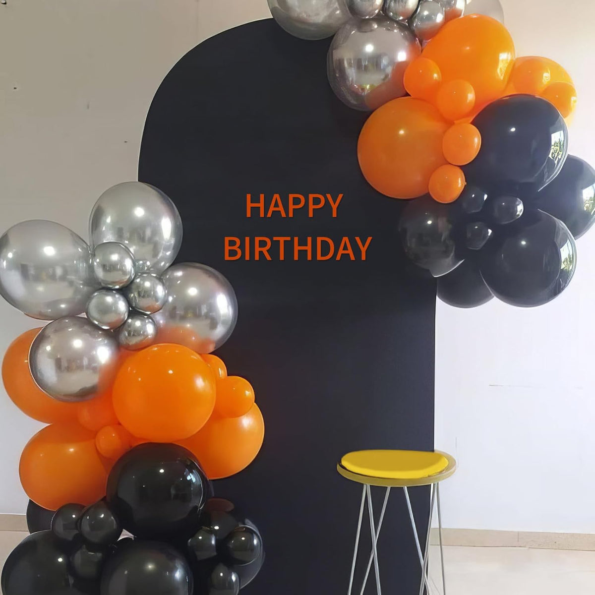 Black Orange Silver Balloons, 50pcs Black Orange Balloons, Metallic Silver Matte Orange Black
